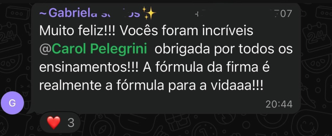 Depoimento de Gabriela: muito feliz, vocês foram incríveis